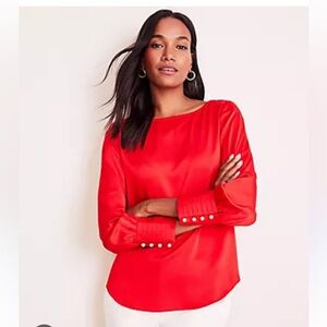 NWT Ann Taylor Petite Hammered Satin Boatneck Blouse